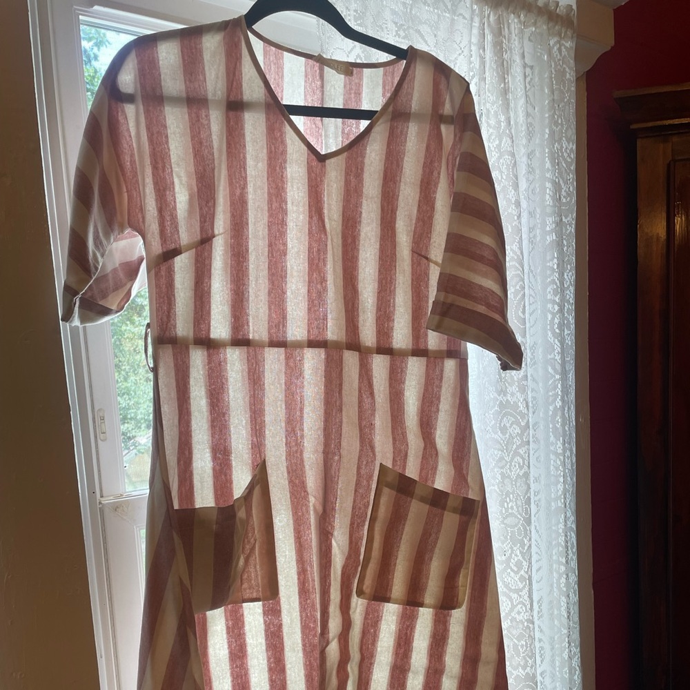 Roolee Pink and White Striped MIDI Dress